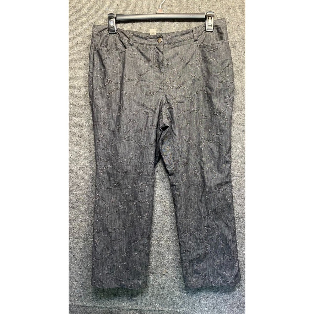 Peter Nygard Pants Womens 14 Petite Straight Black Gray Glitter 1H065172